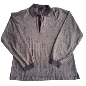 Generra Mens Vintage Brown/Red Geometric Print Long Sleeve Polo Shirt L